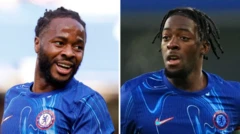 Raheem Sterling (a hagu) da Axel Disasi (a dama)