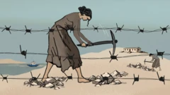 Žena u sivoj haljini na ostrvu tuca kamen