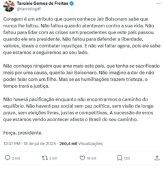 Captura de tela de postagem de Tarcisio de Freitas no X