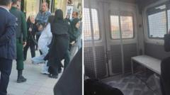 تصویری از بازداشت خشونت‌بار یک زن و کشیدن او توسط ماموران و تصویری از داخل یکی از ون‌ها