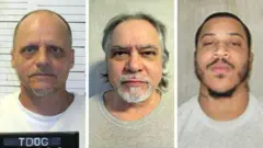 Tres fotografías policiales de los hombres condenados a muerte.