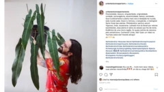 Homem segura vaso com trepadeira