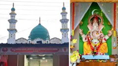 गोटखिंडीच्या या मशिदीत (डावीकडे) गणपती स्थापना होते. कुरुंदवाडच्या ढेपणपूर मशिदीतील गणेश मूर्ती (उजवीकडे).