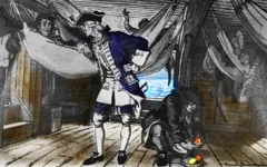 Ilustração de Lind tratando de marinheiros em um navio, com laranjas e limões