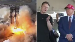 Зображення Дональда Трампа та Ілона Маска на тлі Starship, що злітає