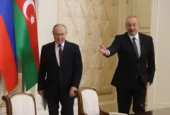 Алиев и Путин на встрече в Баку в 2024 году.