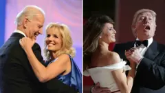 Joe and Jill Biden; and Melania and Donald Trump, dancing