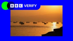 Ships on the Strait of Hormuz at sunset