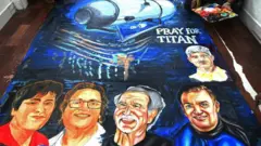 Artwork saying 'Pray for Titan' depicts five people aboard the missing submersible named Titan