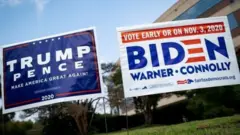ٹرمپ اور بائیڈن کے بینر