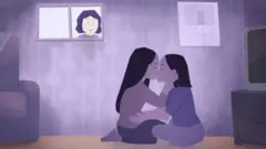 dve zene se ljube u sobi, ilustracija 
