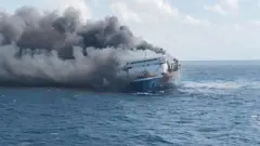 KM Mutiara Sentosa 2 terbakar di perairan Pulau Sapudi, Sumenep, Madura.