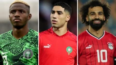 Will Victor Osimhen (left) or Achraf Hakimi (centre) become Caf's player of the year for the first time - or will Mohamed Salah (right) pick up the award for the third time?
