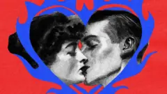 колаж - чоловік і жінка цілуються