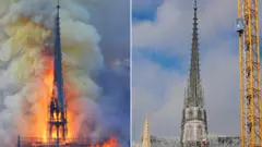 노트르담 대성당의 화재 당시 모습과 복원 후 모습