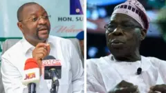 Aworan Minisita Sunday Dare ati aarẹ tẹ Olusegun Obasanjo