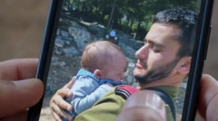 پدر ریف می‌گورد که پسرش دوست داشته بچه‌دار شود. در این عکس که چند روز قبل از کشته شدن ریف گرفته شده، او نوزاد یکی از بستگانشان را بغل کرده 