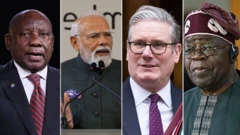Foto of Cyril Ramaphosa president of South Africa, Indian Prime Minister Narendra Modi, UK Prime minister Keir Starmer and President of Nigeria Bola Tinubu.