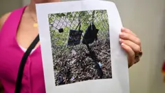 Le shérif du comté de Palm Beach, Teri Barber, tient des photos du fusil et d'autres objets trouvés près de l'endroit où un suspect a été découvert lors d'une conférence de presse concernant une apparente tentative d'assassinat de l'ancien président Donald Trump, le 15 septembre 2024, à West Palm Beach, en Floride.