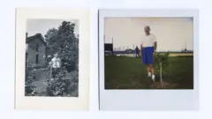 À esquerda, Flickinger quando era criança e, à direita, em pé diante do pátio de uma prisão na Flórida. Colagem pertencente a um próximo livro de fotografia sobre o tema