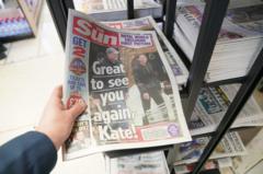 Foto do jornal The Sun com imagem de Kate na capa