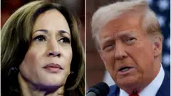 Kamala e Trumpcomo a bet365 acompanha os jogosfotos lado a lado