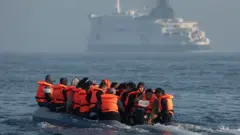 قارب إنقاذ مهاجرين في البحر