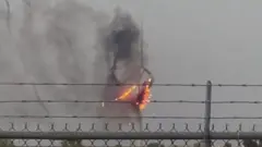 احتراق توربين رياح جراء أن ضربه برق