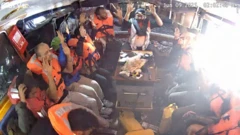 Dis photo according to reports wey dem post on Telegram show activists with dia hands up inside di Madleen