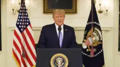 Donald Trump making an address after the riot by his supporters (7 Jan)