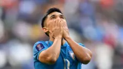 Sunil Chhetri of India reacts during the AFC Asian Cup Group B match between Syria and India at Al Bayt Stadium on January 23, 2024 in Al Khor, Qatar. (Photo by Adam Nurkiewicz/Getty Images)