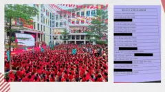 Trường tiểu học Thái Thịnh hôm 5/9 (trái) và một phần hình ảnh do nhà trường công bố trên sân khấu vào cùng ngày 