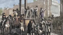 Ilustración de la ejecución de Robespierre en la Place de la Concorde de París en 1794.