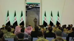 الرئيس الجديد لسوريا أحمد الشرع من فعاليات مؤتمر إعلان انتصار الثورة السورية