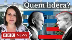 A repórter Mariana Sanches, e imagens de Trump, Biden e a Casa Branca