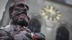 Defaced statue of King Leopold II in Antwerp, 5 June 2020