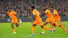 Ivory Coast national team players celebrate Seko Mohamed Fofana
