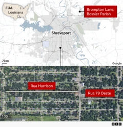 Mapa de Shreveport, onde ocorreu o incidente.