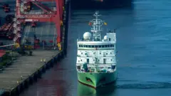 Chinese research ship Shi Yan 6 proceeds to deck at a port in Colombo on October 25, 2023