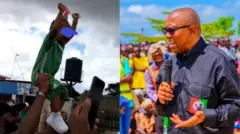 Aworan ọmọde jojolo ti wọn gbe nibi iwọde ati aworan Peter Obi