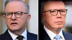 労働党のアンソニー・アルバニージー首相（左）と保守連合のピーター・ダットン氏