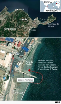 Mapa que muestra la región y Ceuta específicamente.