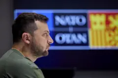 Tổng thống Ukraine Volodymyr Zelensky tham dự hội nghị thượng đỉnh NATO thông qua liên kết video, ngày 29 tháng 6 năm 2022