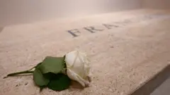 A view of the tomb of Pope Francis in St. Mary Major's Basilica in Rome, Italy, on April 27, 2025. A single white rose lies on top of the tomb bearing Francisco's name