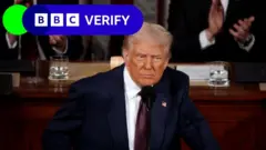 의회 연설 중인 트럼프 대통령의 모습과 화면 왼쪽 상단에 띄워진 BBC Verify 로고