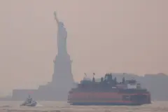The Statue of Liberty in New York City covered in smog
