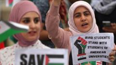 Mulheres iraquianas em manifestação de apoio a Gaza