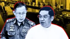 ဒုတိယဗိုလ်ချုပ်မှူးကြီး စိုးဝင်းနဲ့ ဝန်ကြီးချုပ် ဦးညိုစော တို့ရဲ့ အနီးကပ်ပုံကို သရုပ်ဖော်ထားပါတယ်။ နောက်ခံအနေနဲ့ စစ်ကောင်စီ အစည်းအဝေးခန်းမတစ်ခု ရှိနေပါတယ်။