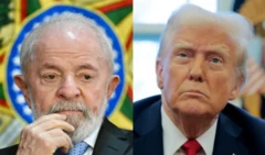 Montagem com foto de Lula e Trump, um lado do outro