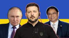 ảnh ông Vladimir Putin, ông Volodymyr Zelensky và ông Phạm Minh Chính